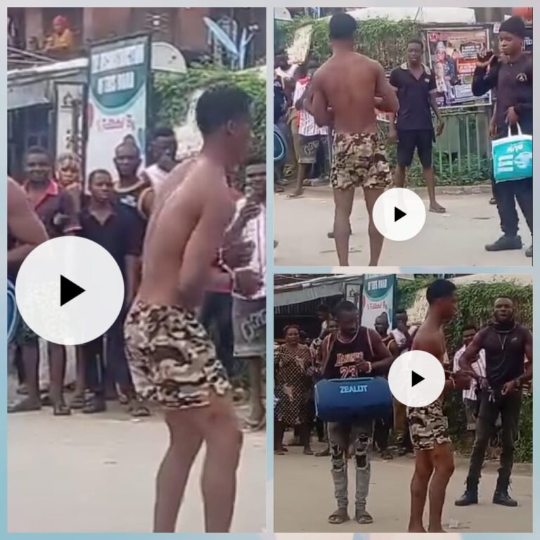 Suspected Thief Forced to Dance Half-Naked on Street for Allegedly Stealing Pampers in Anambra, Crowd Cheers His Dancing Step (Video)