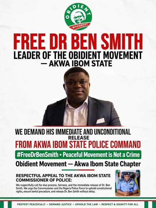 Obidient Movement Coordinator Dr. Ben Smith Arrested in Akwa Ibom While Trying to Secure Release of Fellow Supporters