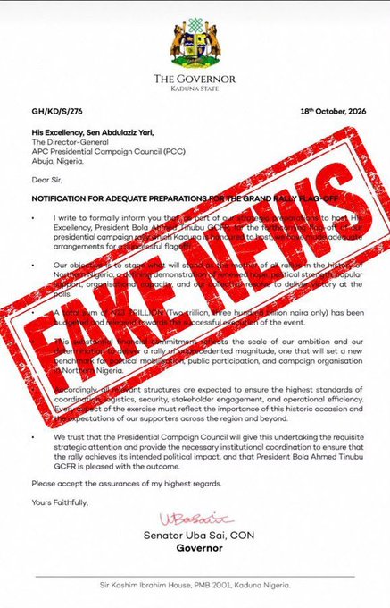 FABRICATED MEMO SCANDAL: Kaduna Government Blasts Fake N2.3 Trillion Campaign Letter as Propaganda Amid Ongoing Insecurity Debate